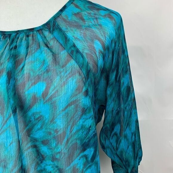 Express Green and Blue print sheer blouse - Picture 2 of 4
